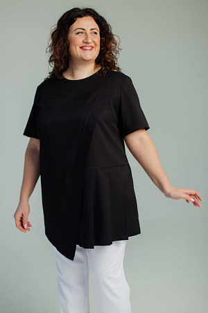 Блуза со складками PLUS SIZE, черная  в Нижневартовске