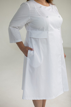 Халат двубортный на пуговицах Вероника PLUS SIZE, белый  в Нижневартовске 1