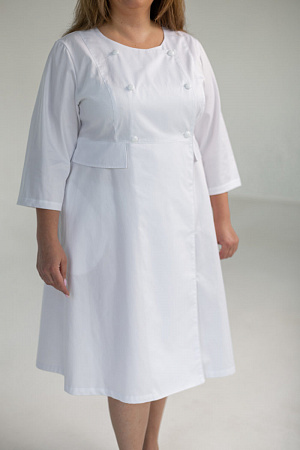 Халат двубортный на пуговицах Вероника PLUS SIZE, белый  в Нижневартовске 0